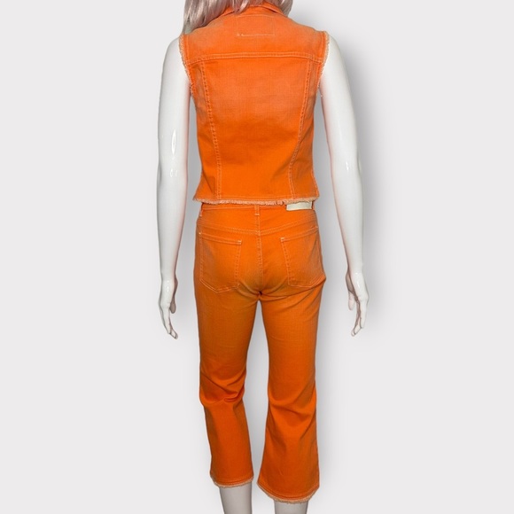 Vintage Y2K Escada Sport Two Piece Neon, orange, pant, vest, denim, set - Picture 6 of 9